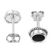 Black Onyx Round Stud Silver Earrings - e369